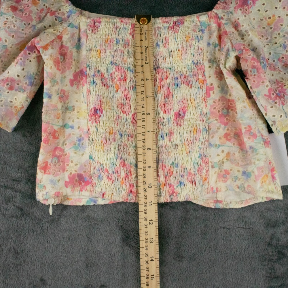 ASTR The Label Women S Floral Eyelet Top Cottagecore Peasant Smocked Puff Sleeve - Picture 8 of 10